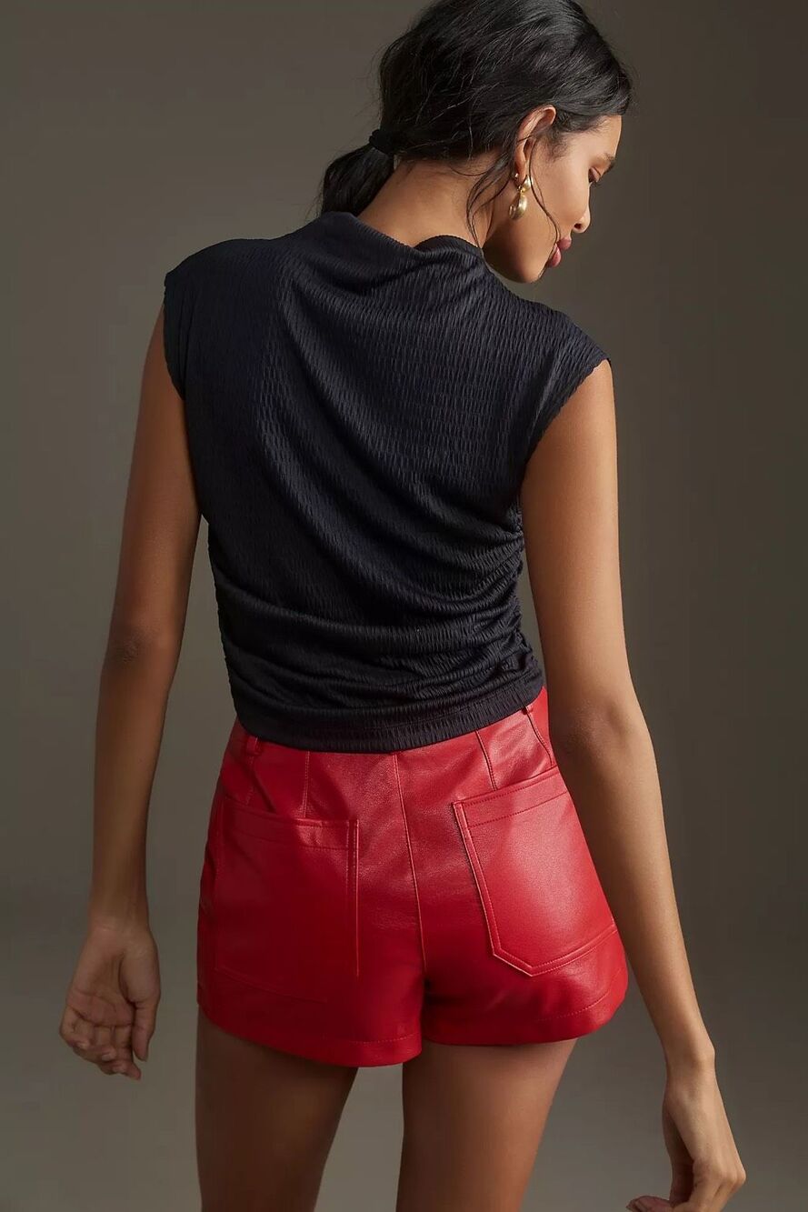 Maeve by Anthropologie Textured Mock Neck Ruched Green muscle tee Tank Small NEW - Picture 4 of 9